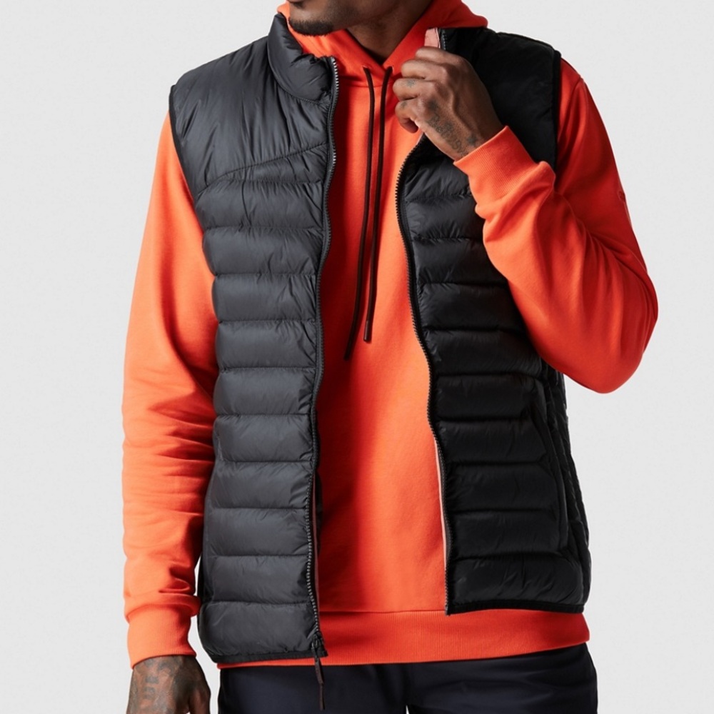 Fabletics Men's The Mogul Puffer Vest Black Orange Size XL